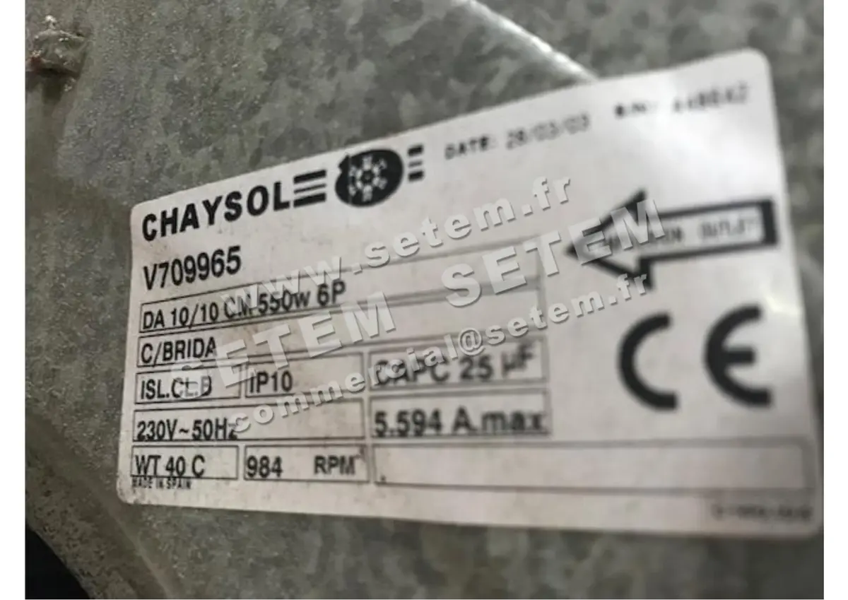 0749005384-VENTILATEUR CHAYSOL DA10/10CM 550W 6P M230V 1V MAB/6.665 +BR *V709965*