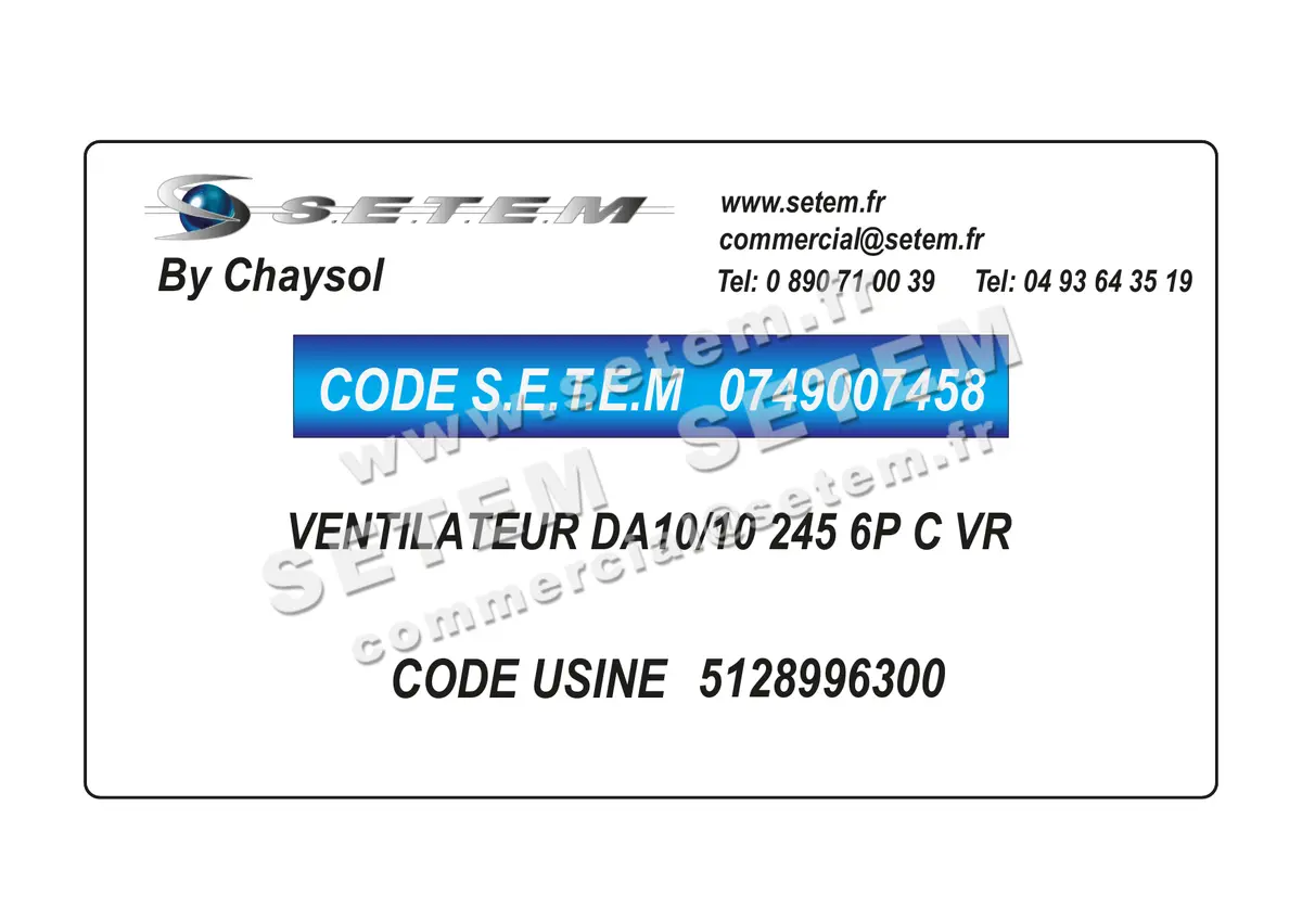 0749007458-VENTILATEUR CHAYSOL DA10/10 245 6P C VR *5128996300* 3
