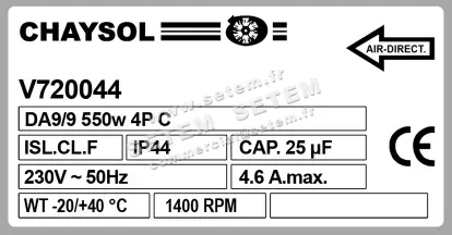 0749009038-VENTILATEUR CHAYSOL DA9/9 550W 4P M230V 1V YDK550.4 *V720044* 3