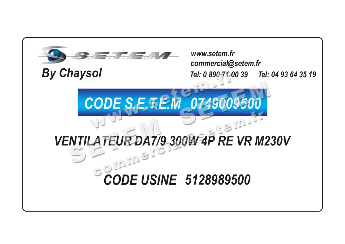 0749009500-VENTILATEUR CHAYSOL DA7/9 300W 4P RE VR M230V *5128989500* 2