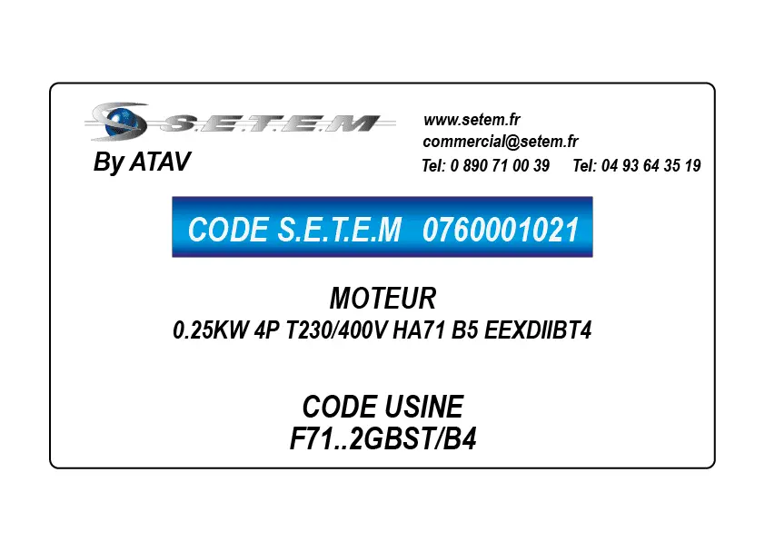 0760001021-MOTEUR ATAV 0.25KW 4P T230/400V HA71 B5 EEXDIIBT4 *F71..2GBST/B4*