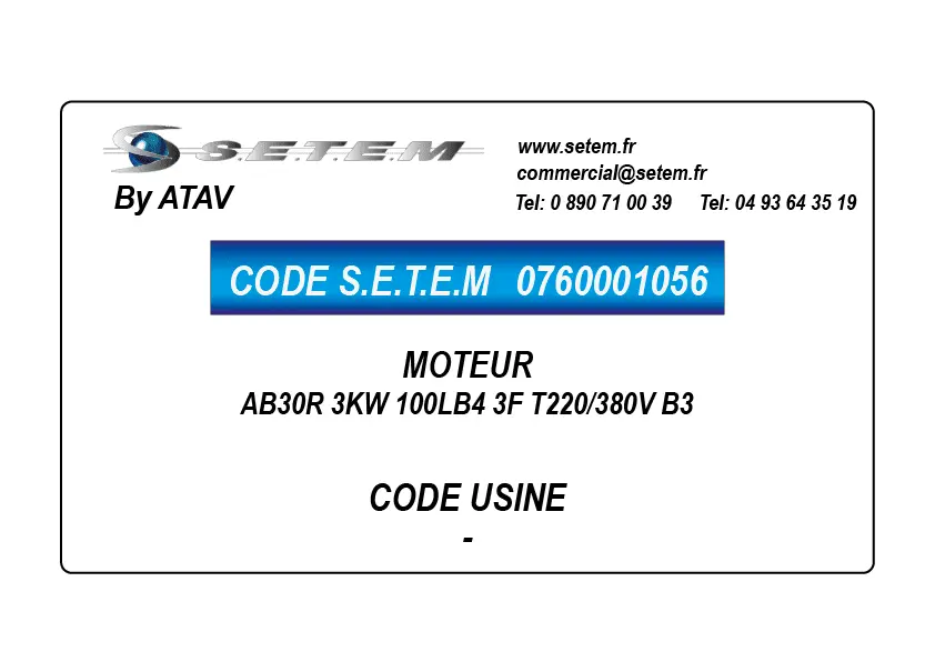 0760001056-MOTEUR ATAV AB30R 3KW 100LB4 3F T220/380V B3