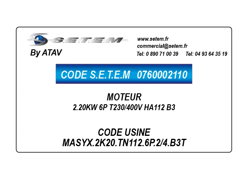 0760002110-MOTEUR ATAV 2.20KW 6P T230/400V HA112 B3 *MASYX.2K20.TN112.6P.2/4.B3T*