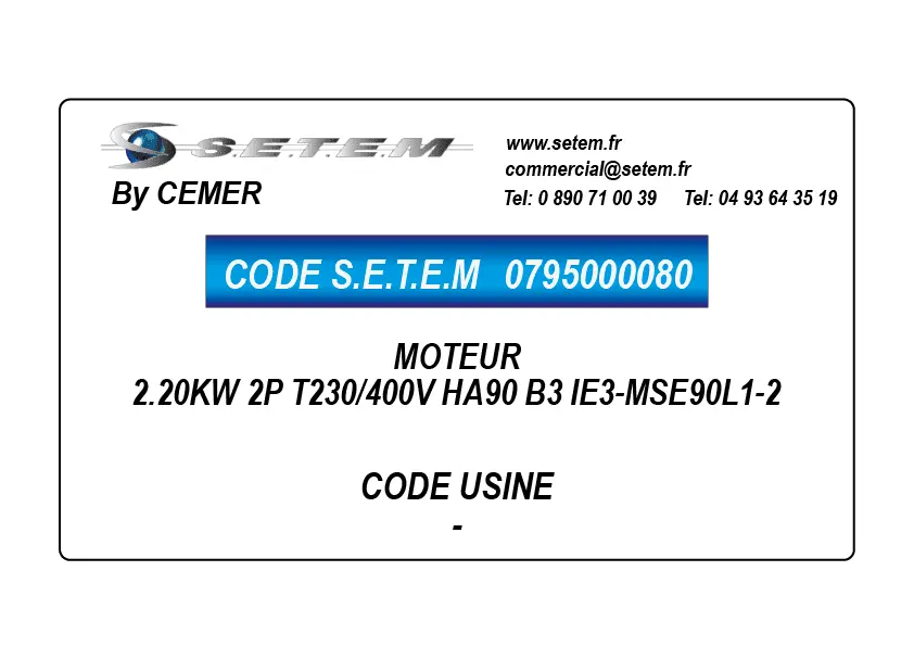 0795000080-MOTEUR CEMER 2.20KW 2P T230/400V HA90 B3 IE3-MSE90L1-2 4