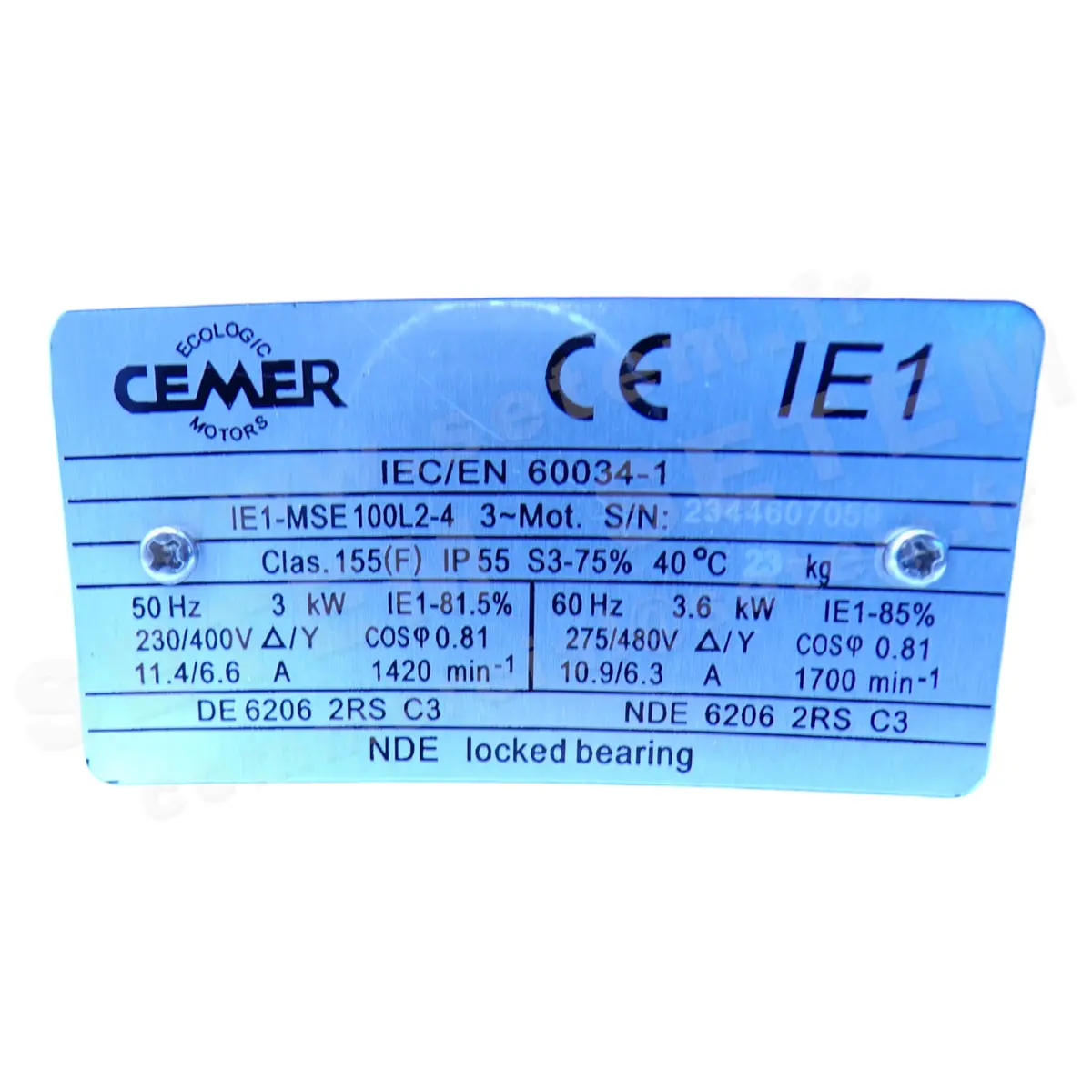 0795001115-MOTEUR CEMER 3KW 4P T230/400V HA100 B3 IE1-MSE100L2-4