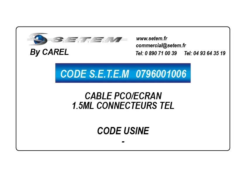 0796001006-CABLE PCO/ECRAN 1.5ML CONNECTEURS TEL CAREL