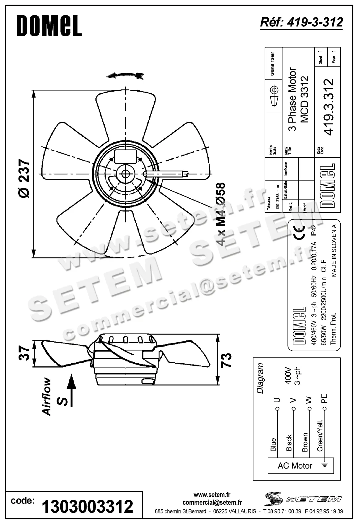 1303003312-MOTOHELICE DOMEL MCD3312 *419.3.312* 2