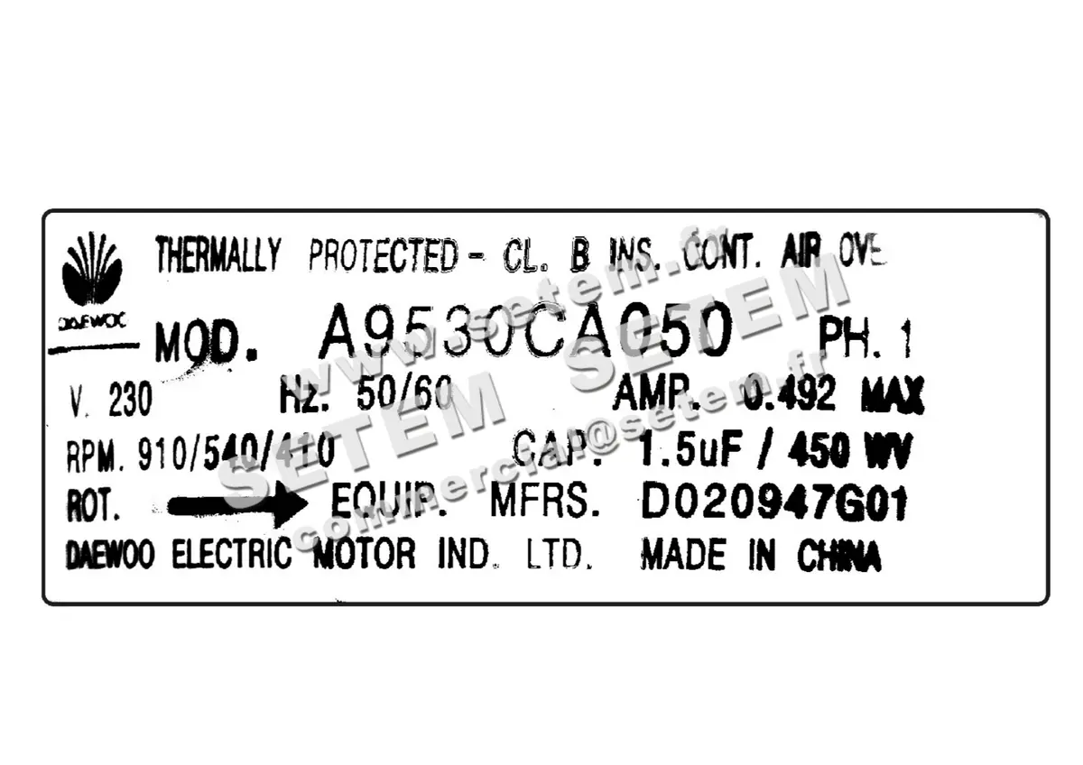 1315000010-MOTEUR DAEWOO A9530CA050 "D020947G01"