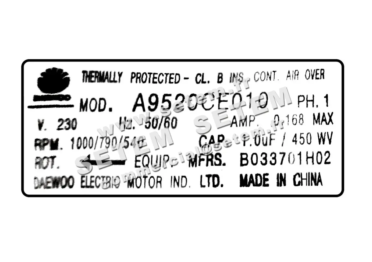1315000919-MOTEUR DAEWOO A9520CE010 *B033701H02*