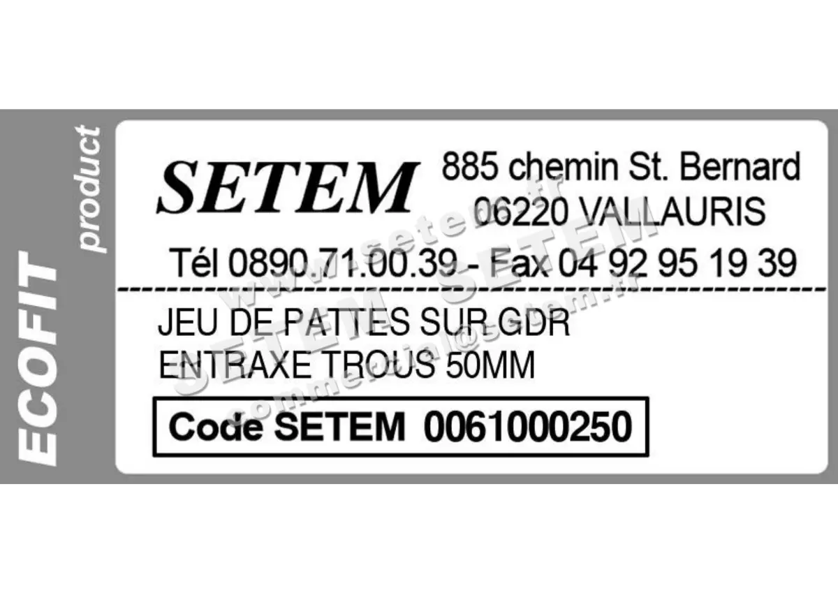 1515000250-JEU DE PATTES ECOFIT SUR GDR ENTRAXE TROUS 50MM