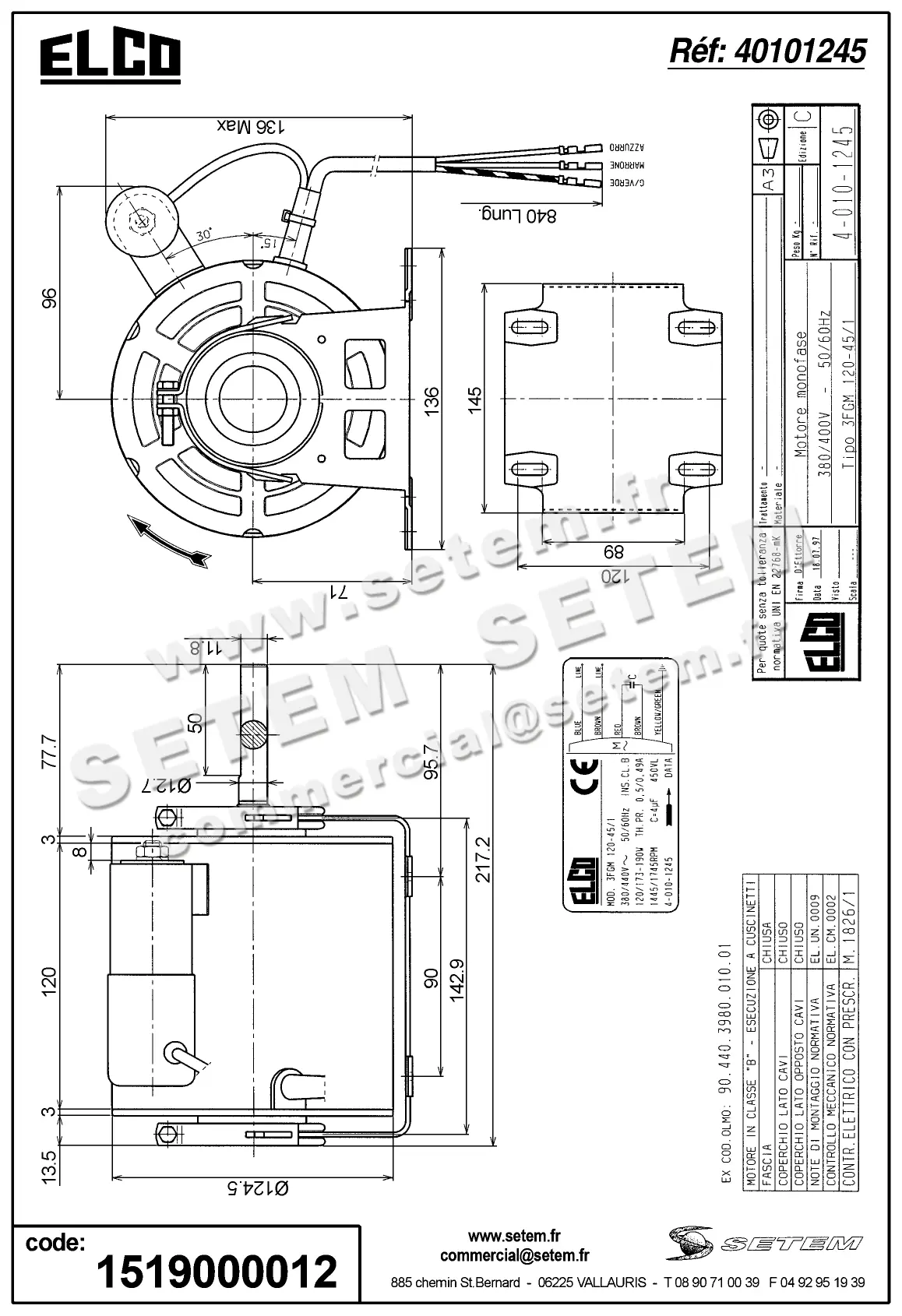 1519000012-MOTEUR ELCO MOTEUR 3FGM120.45/1 *40101245* 3