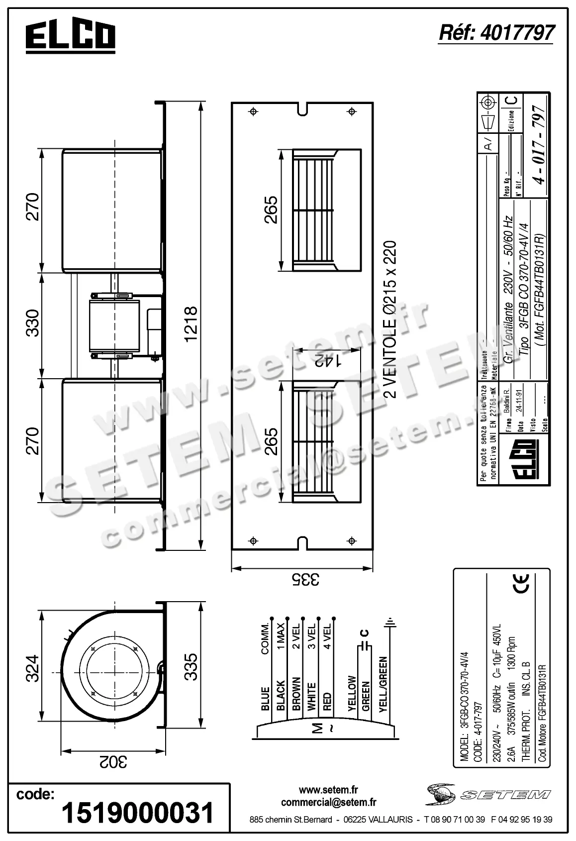 1519000031-GMV ELCOMOTEUR 3FGB.CO.370.70.3V/4 *4017797* 4
