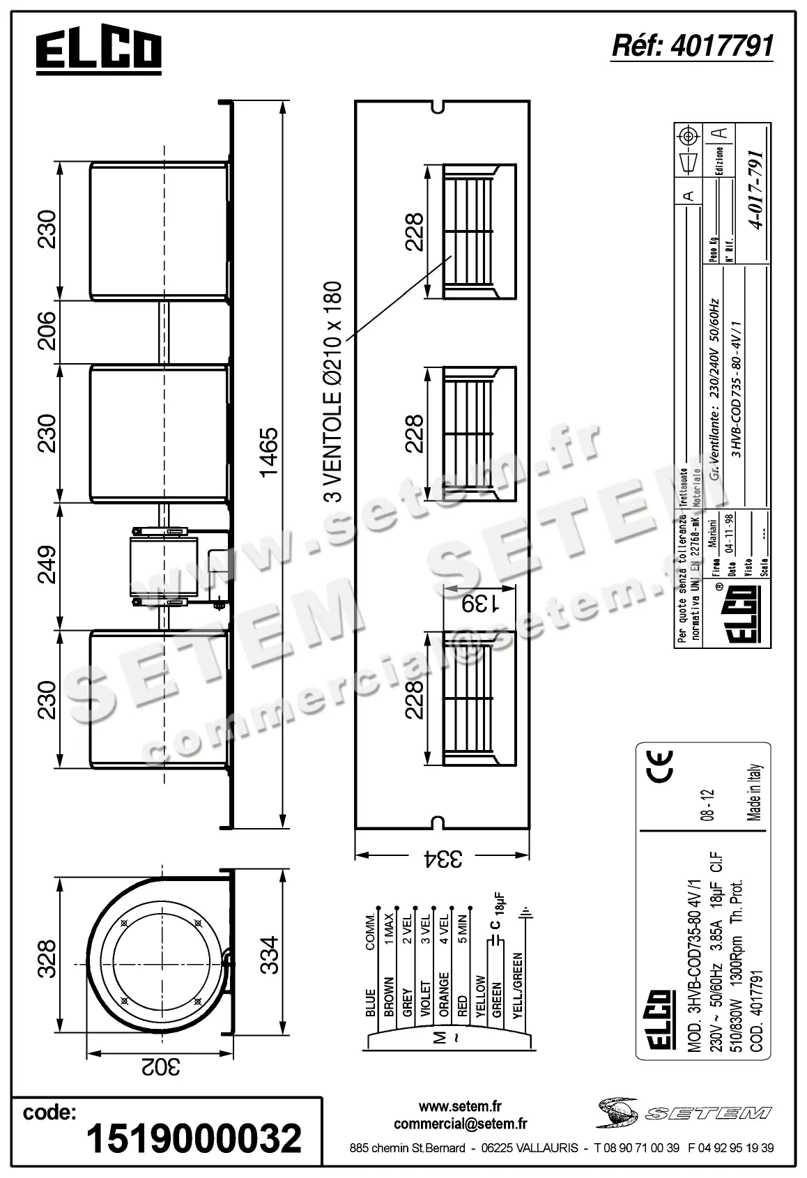 1519000032-GMV ELCOMOTEUR 3HVB.COD.735.80.4V/1 *4017791* 3