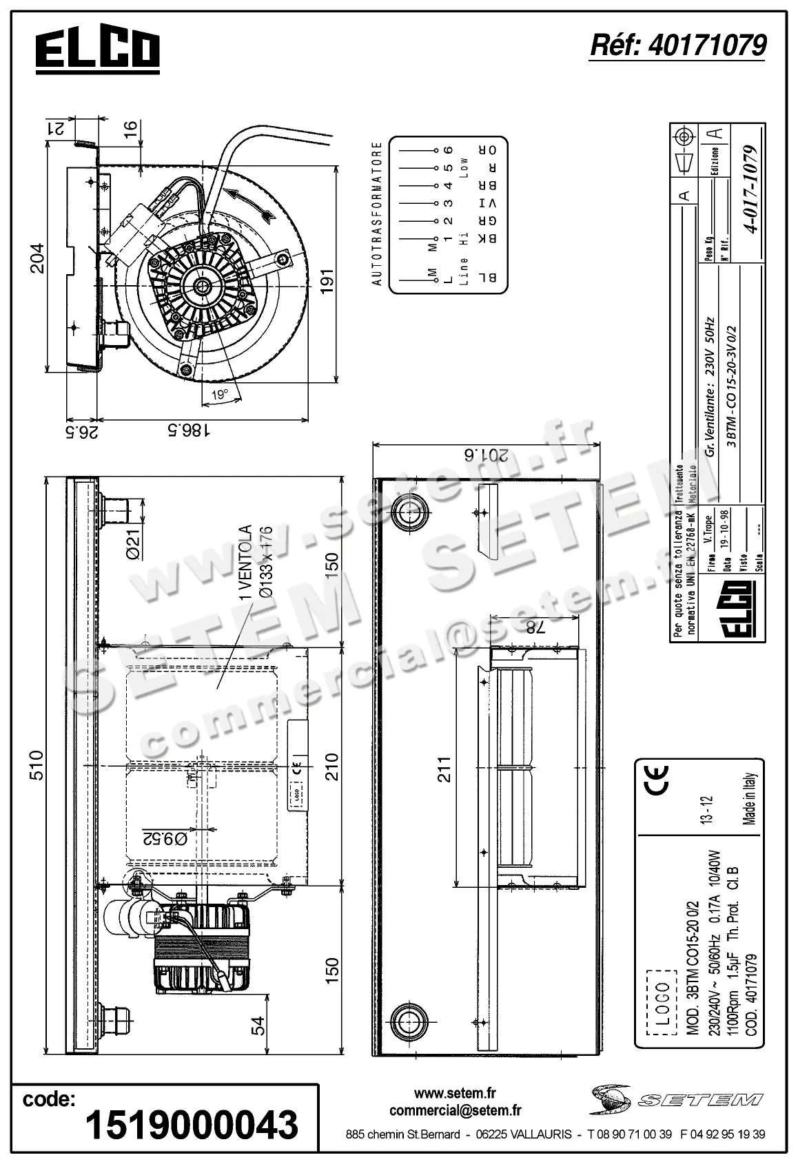 1519000043-GMV ELCOMOTEUR 3BTM.CO.15.20.3V.0/2 *40171079* 3
