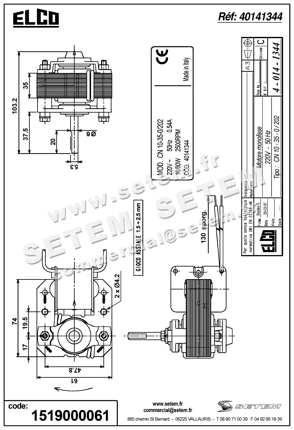 1519000061-MOTEUR ELCOMOTEUR CN10.35.0/202 *40141344* 3
