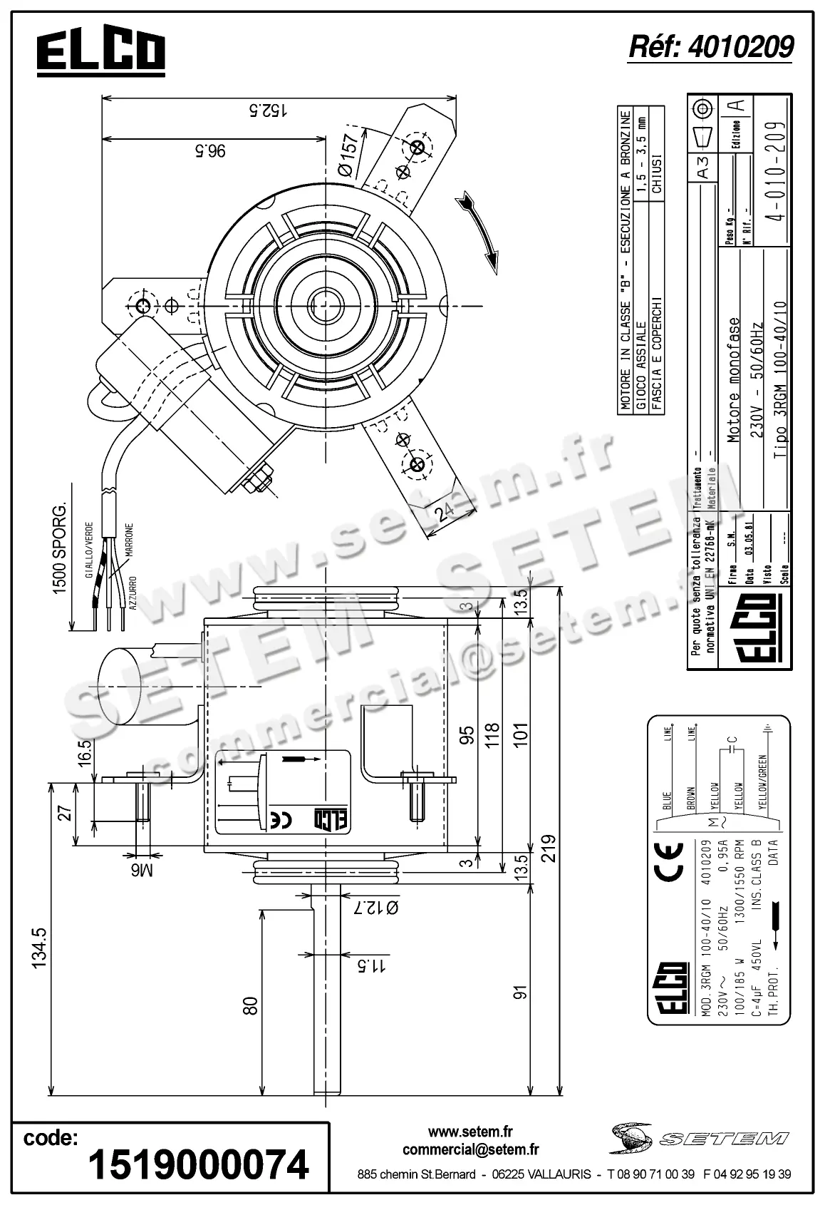 1519000074-MOTEUR ELCOMOTEUR 3RGM100.40/10 *4010209* 3
