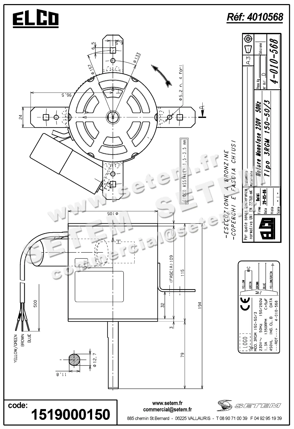 1519000150-MOTEUR ELCOMOTEUR 3RGM150.50/3 *4010568* 6