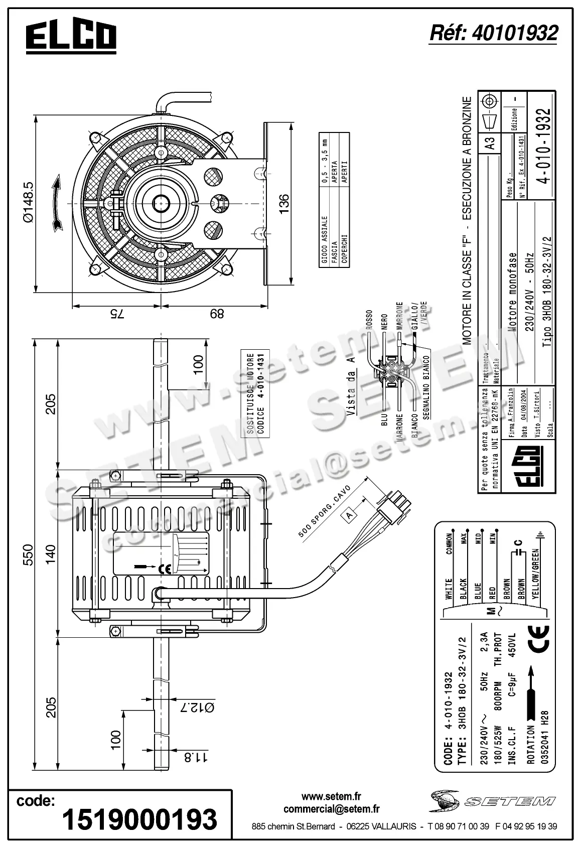 1519000193-MOTEUR ELCOMOTEUR 3HOB180.32.3V/2 "0352041H28" *40101932* 5