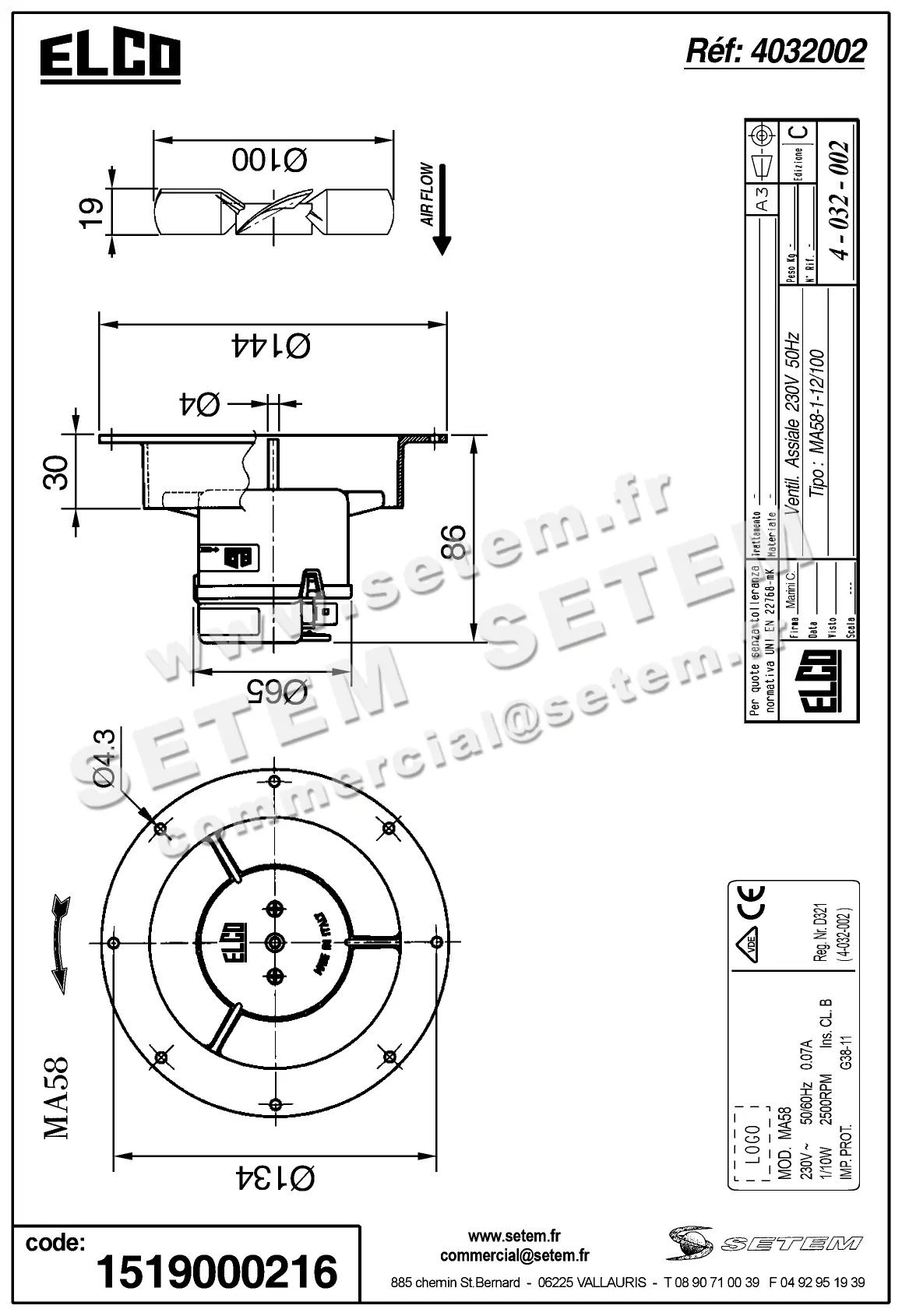 1519000216-VENTILATEUR ELCOMOTEUR MA58 *4032002* 3