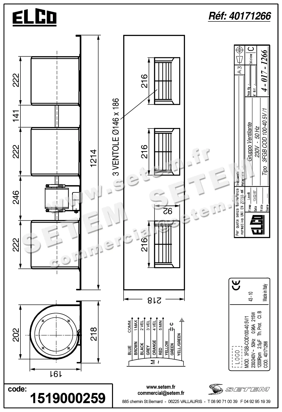 1519000259-GMV ELCOMOTEUR 3FGB.COD.100.40.5V/1 *40171266* 3