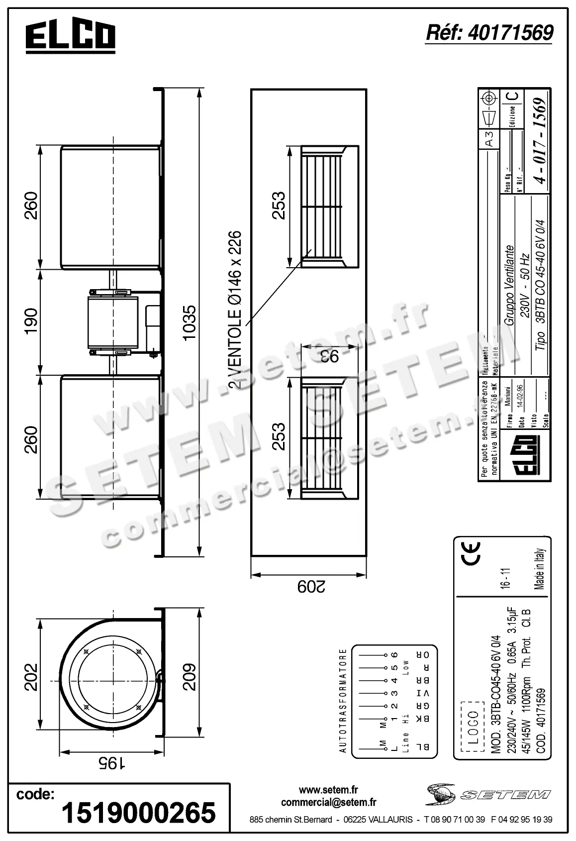 1519000265-GMV ELCOMOTEUR 3BTB.CO.45.40.6V.0/4 BTNB41TB0237 *40171569* 4