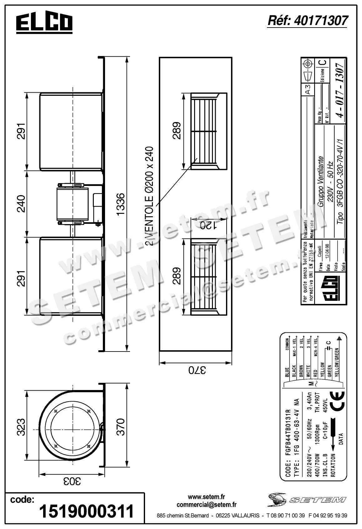 1519000311-GMV ELCOMOTEUR 3FGB.CO.320.70.4V/1 *40171307* 3