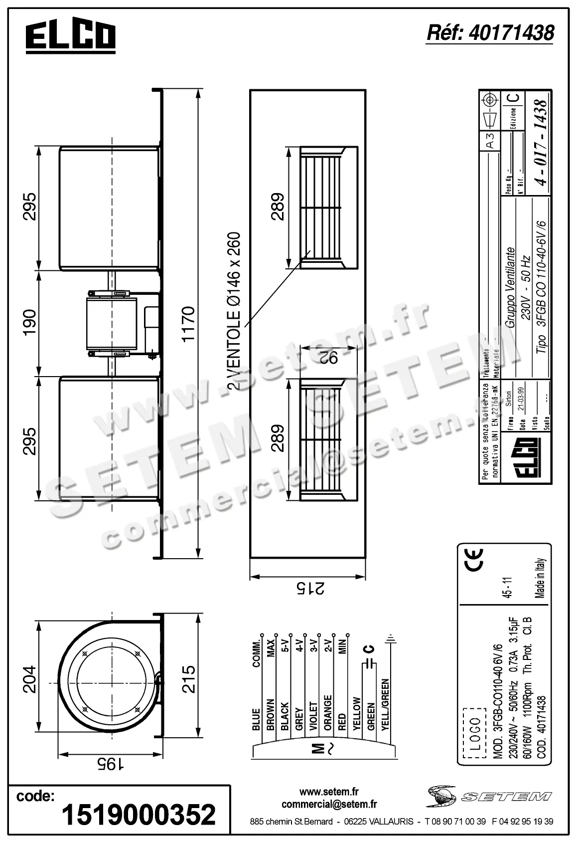 1519000352-GMV ELCOMOTEUR 3FGB.CO.110.40.6V/6 *40171438* 3