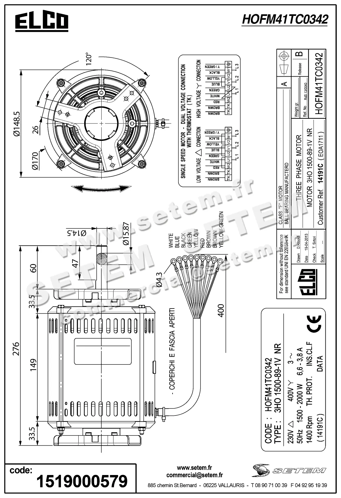 1519000579-MOTEUR ELCOMOTEUR 3HO1500.89.1V.NR "14191C" *HOFM41TC0342* 3