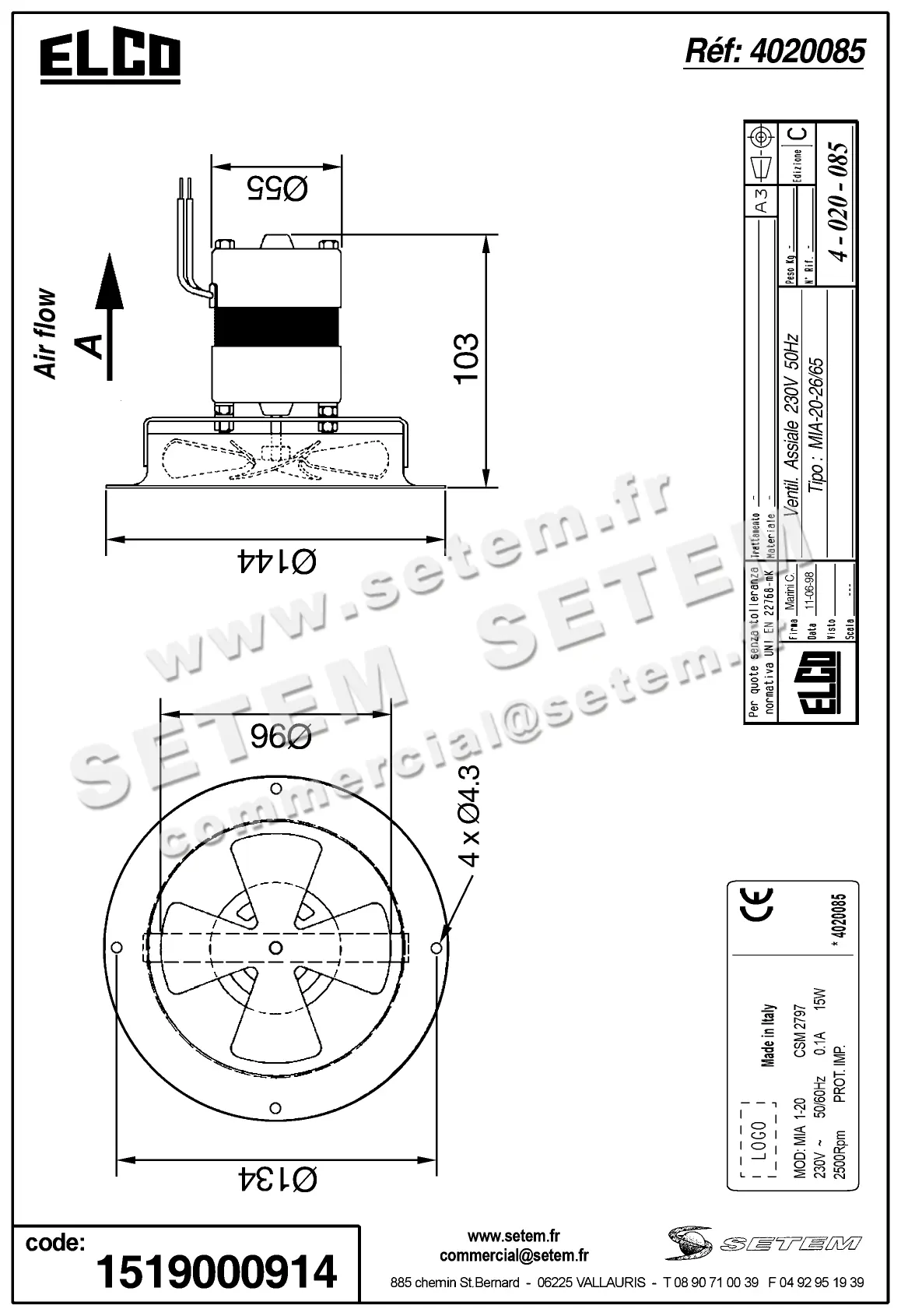 1519000914-VENTILATEUR ELCOMOTEUR MIA1.20.26/65 "CSM2797" *4020085* 3