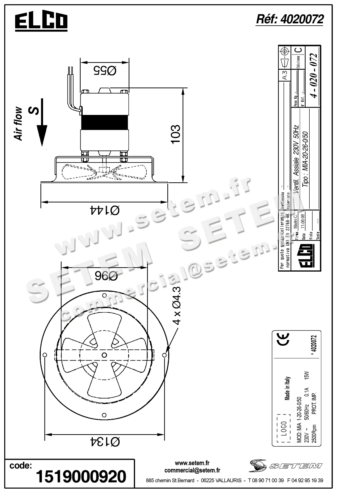 1519000920-VENTILATEUR ELCOMOTEUR MIA1.20.26.0/50 *4020072* 3