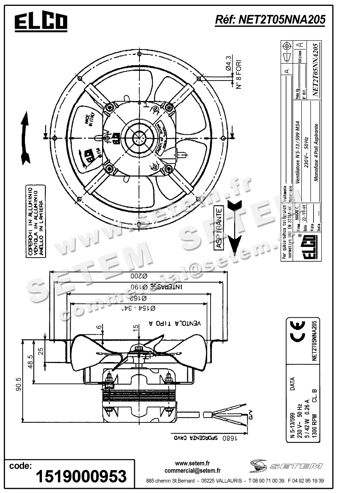 1519000953-VENTILATEUR ELCOMOTEUR N5.13/599 A154 *NET2T05NNA205* 2
