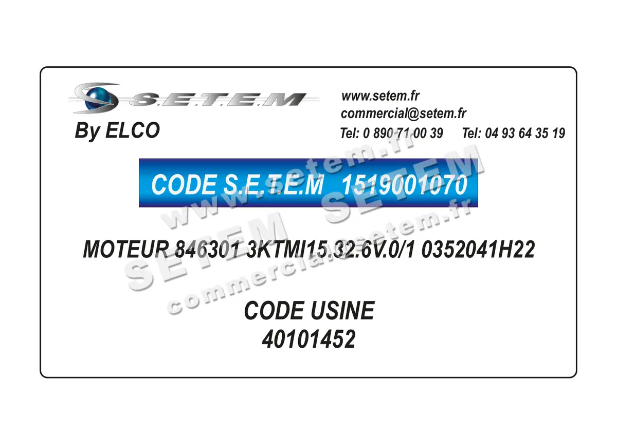 1519001070-MOTEUR ELCOMOTEUR 846301 3KTMI15.32.6V.0/1 "0352041H22" *40101452* 2