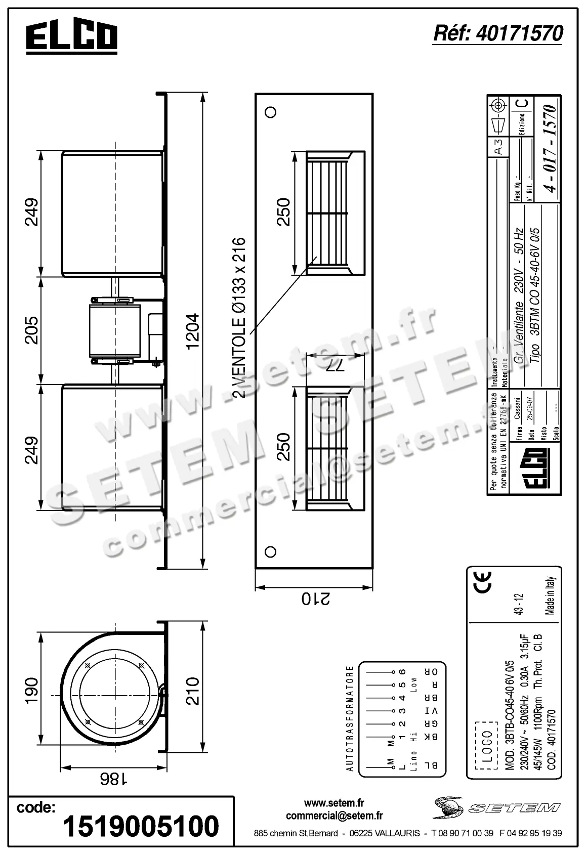 1519005100-GMV ELCOMOTEUR 3BTB.CO.45.40.6V.0/5 *40171570* 3