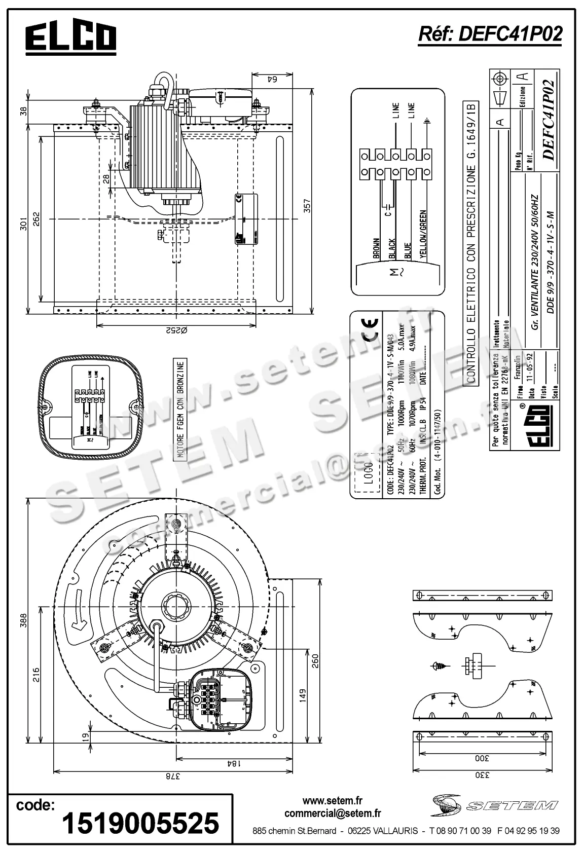 1519005525-VENTILATEUR ELCOMOTEUR DDE9/9 370W 4P M230V 1V 40101147/50 +PI *DEFC41P02* 2