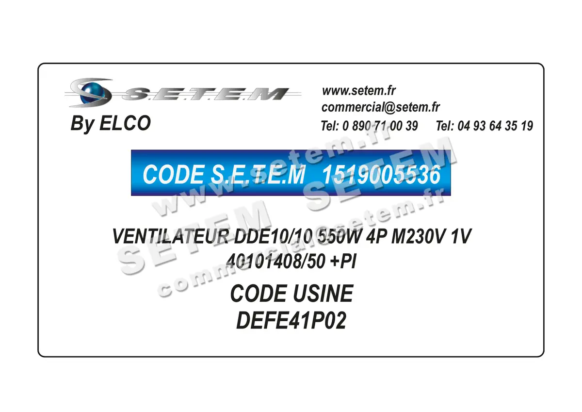 1519005536-VENTILATEUR ELCOMOTEUR DDE10/10 550W 4P M230V 1V 40101408/50 +PI *DEFE41P02* 3