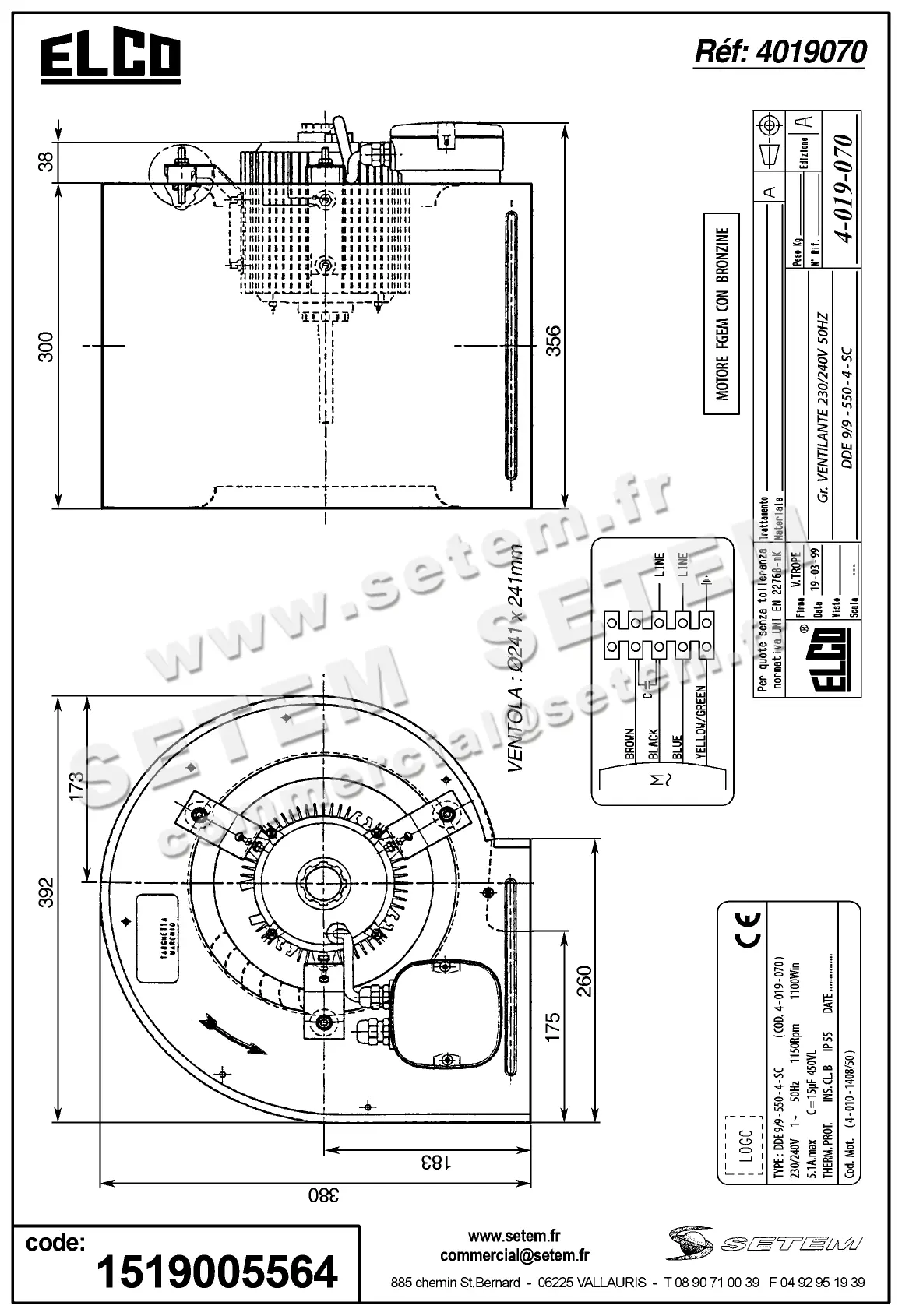 1519005564-VENTILATEUR ELCOMOTEUR DDE9/9 550W 4P M230V 1V FERME +PI *4019070*