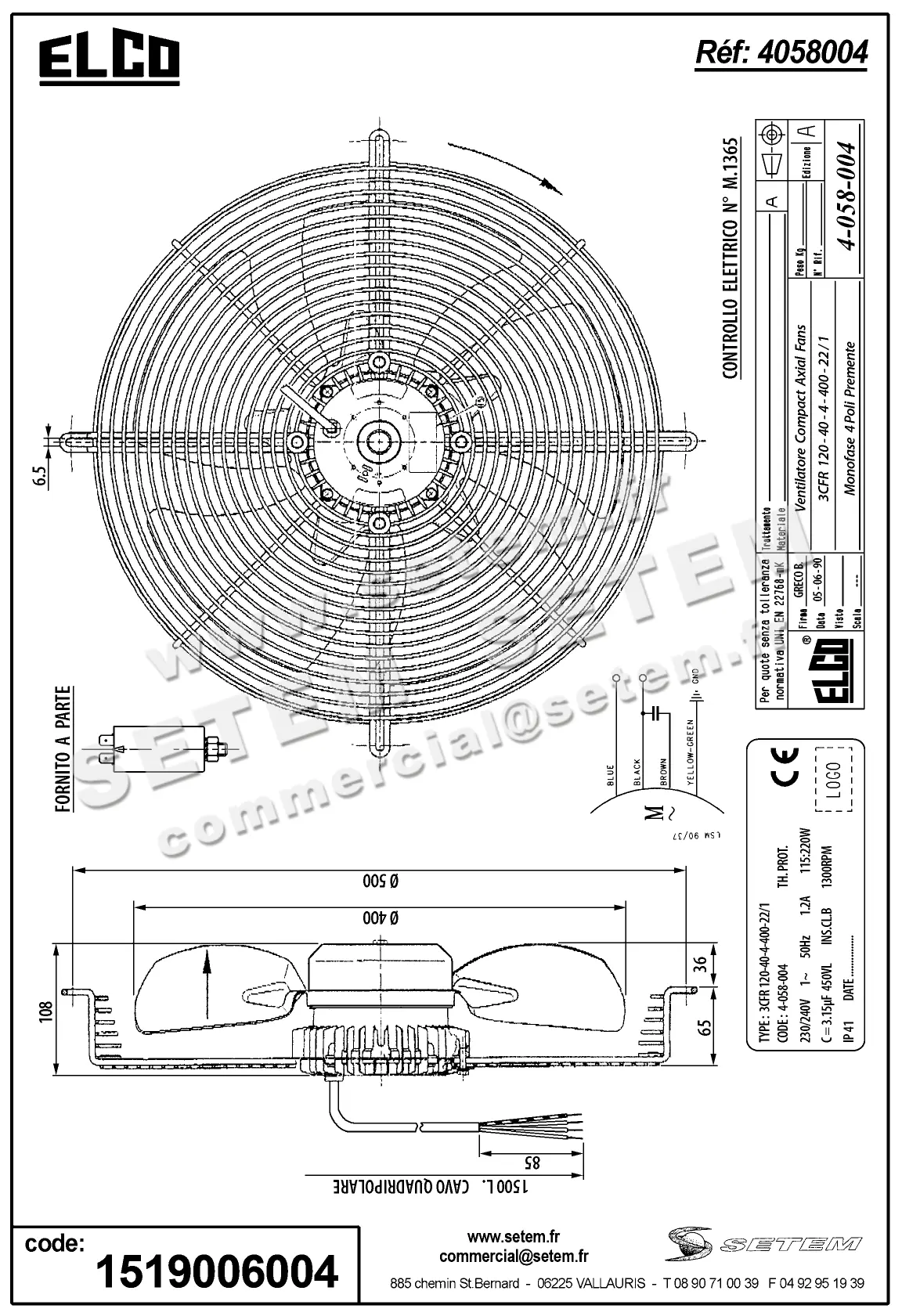 1519006004-VENTILATEUR ELCOMOTEUR 3CFR120.40.4.400.22/1 *4058004* 3
