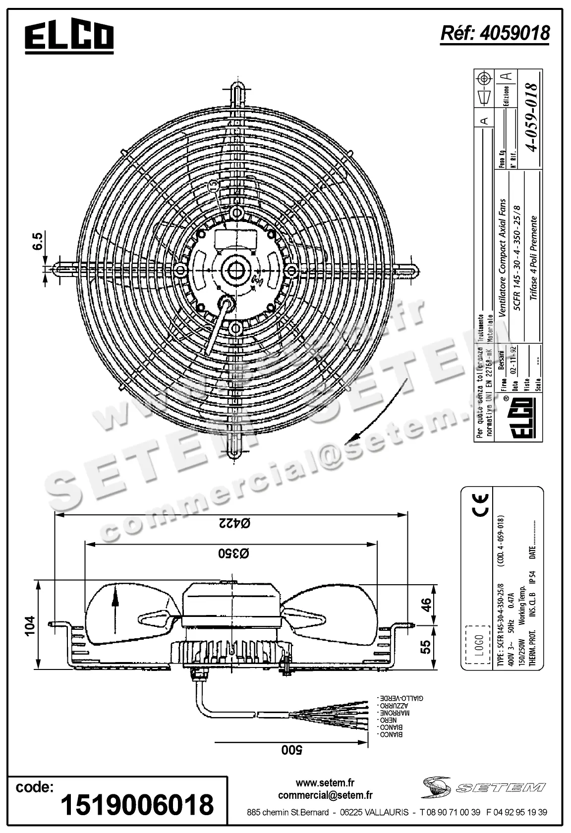 1519006018-VENTILATEUR ELCOMOTEUR 5CFR145.30.4.350.25/8 *4059018* 3