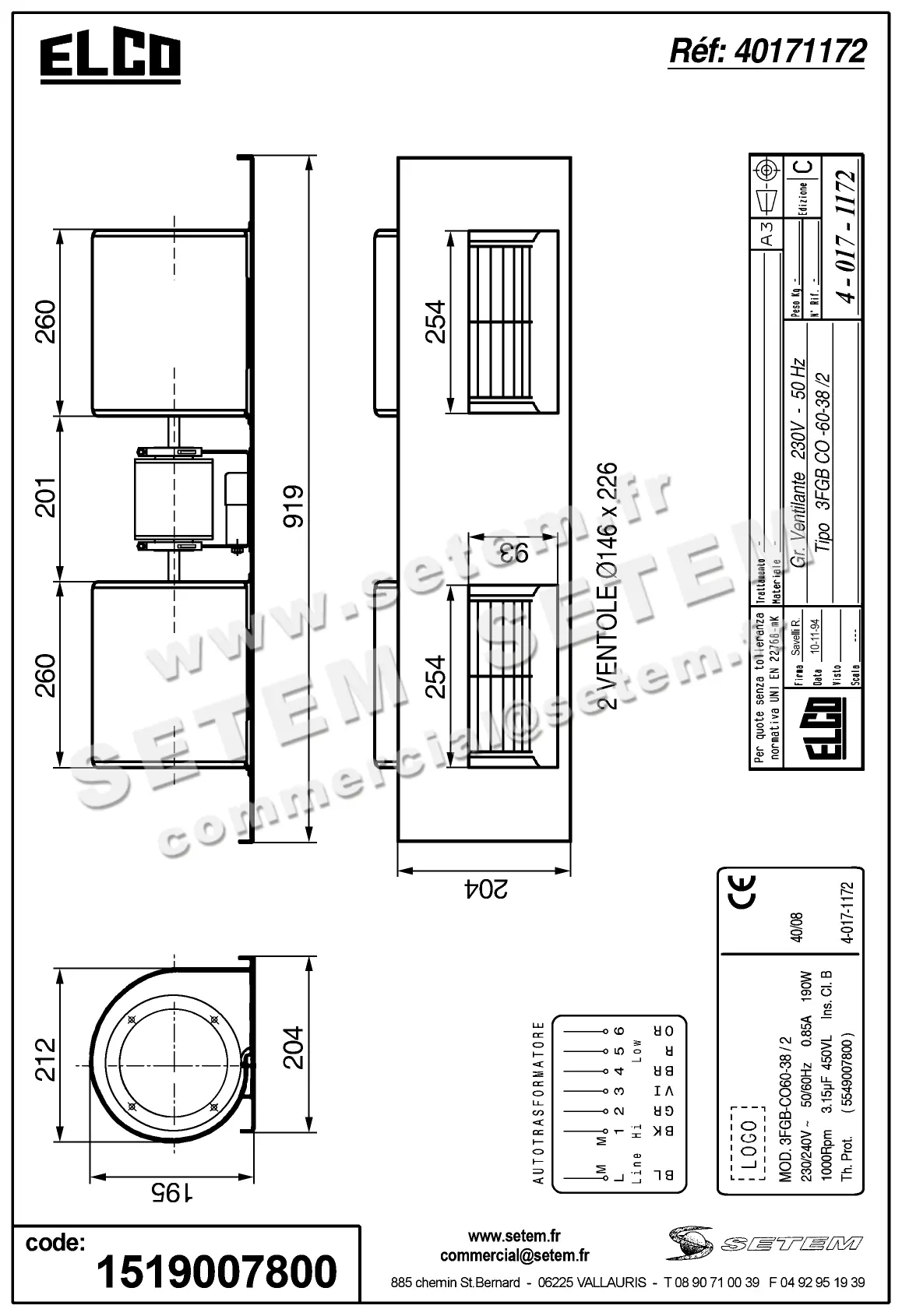 1519007800-GMV ELCOMOTEUR 3FGB.CO.60.38/2 "5549007800" *40171172* 5