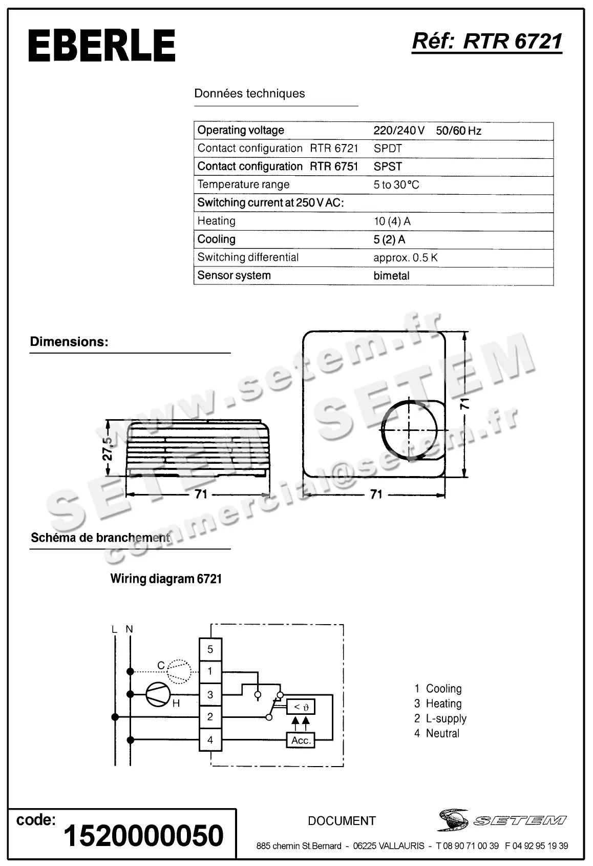 1520000050-THERMOSTAT EBERLE RTR 17225 6721 105