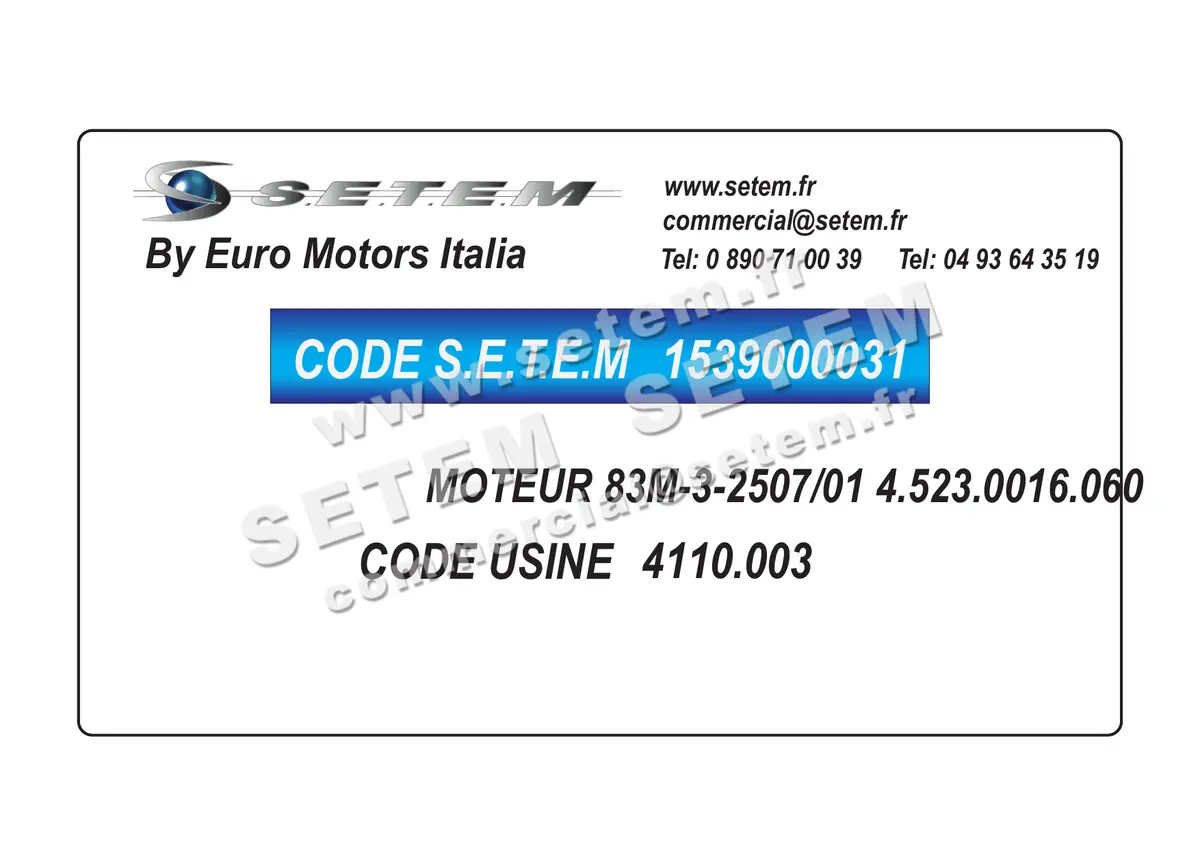 1539000031-MOTEUR EUROMOTORS 83M-3-2507/01 "4.523.0016.060" *4130.1603*