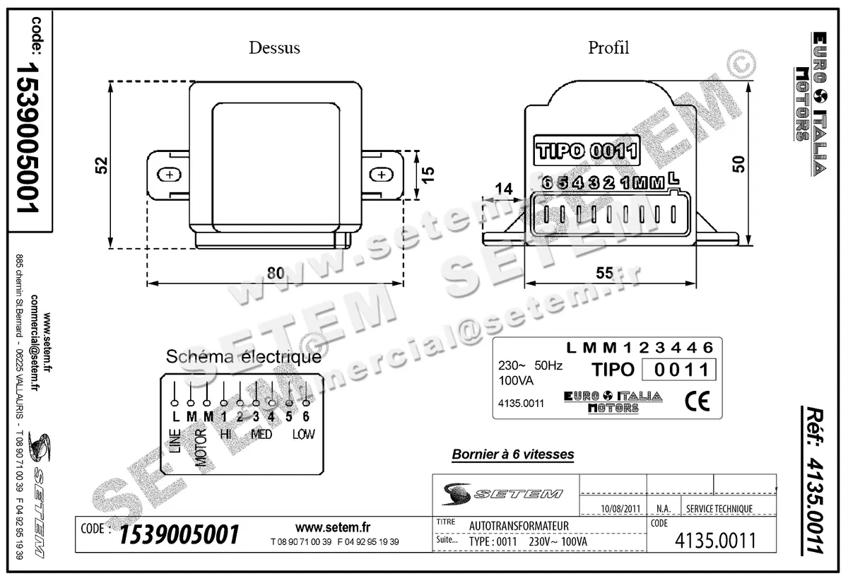 1539005001-AUTOTRANSFORMATEUR 0011 EUROMOTORS 4135.0011 * * 2