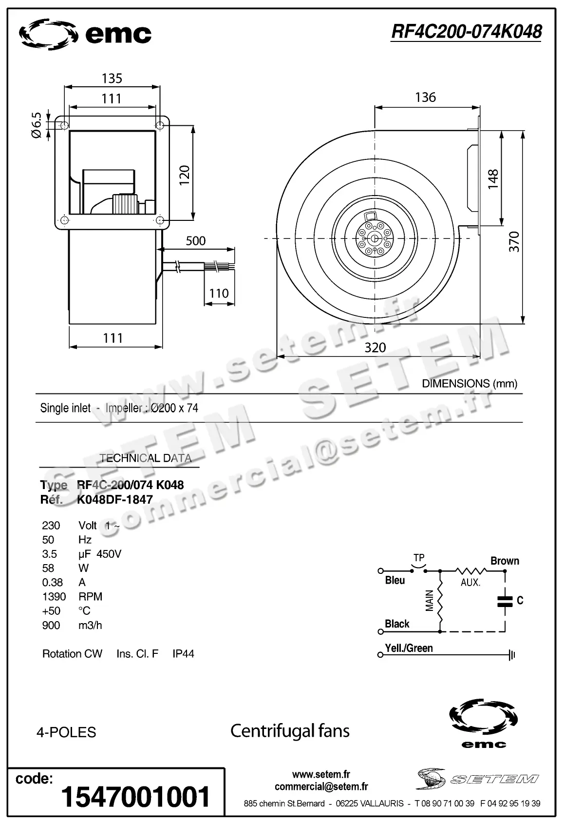 1547001001-VENTILATEUR EMC RF4C.200/074 *K048SF.1874* 2