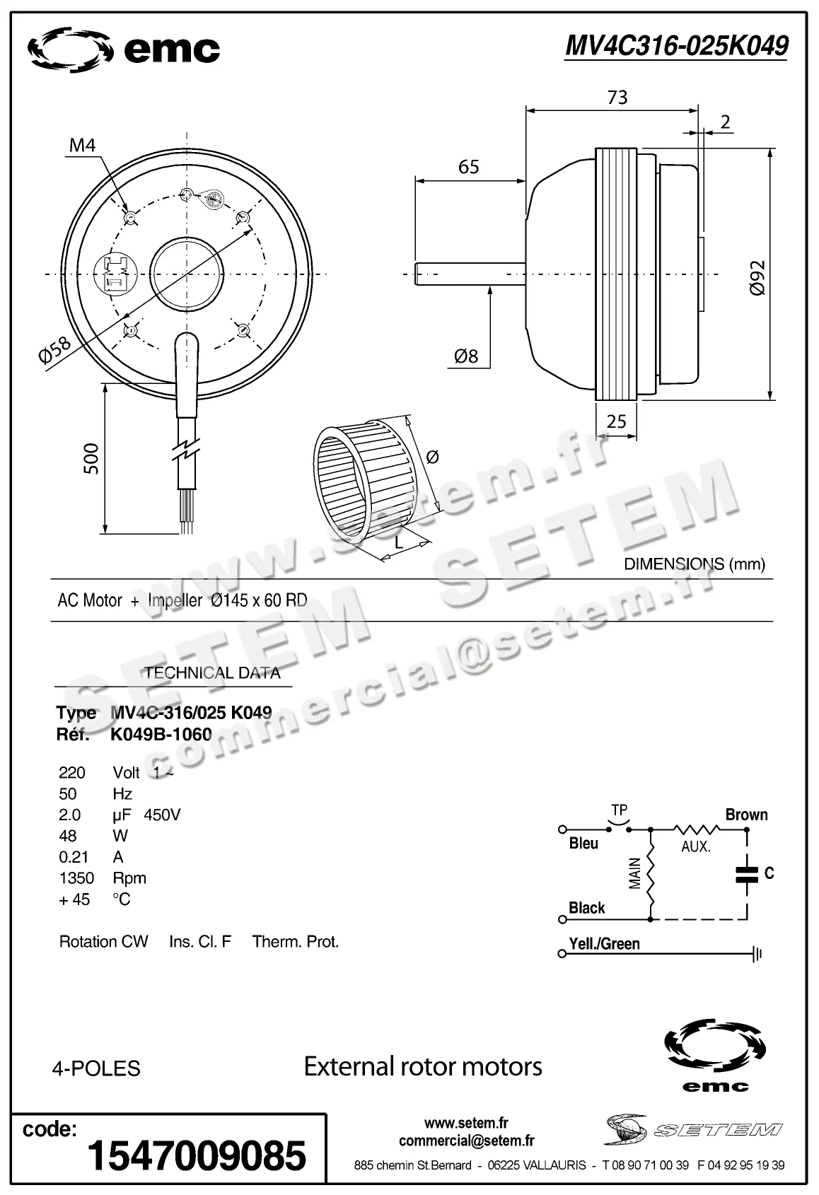 1547009085-MOTEUR EMC MV4C-316/025 *K049B-1060* +TURBINE 145X60X8RD 2