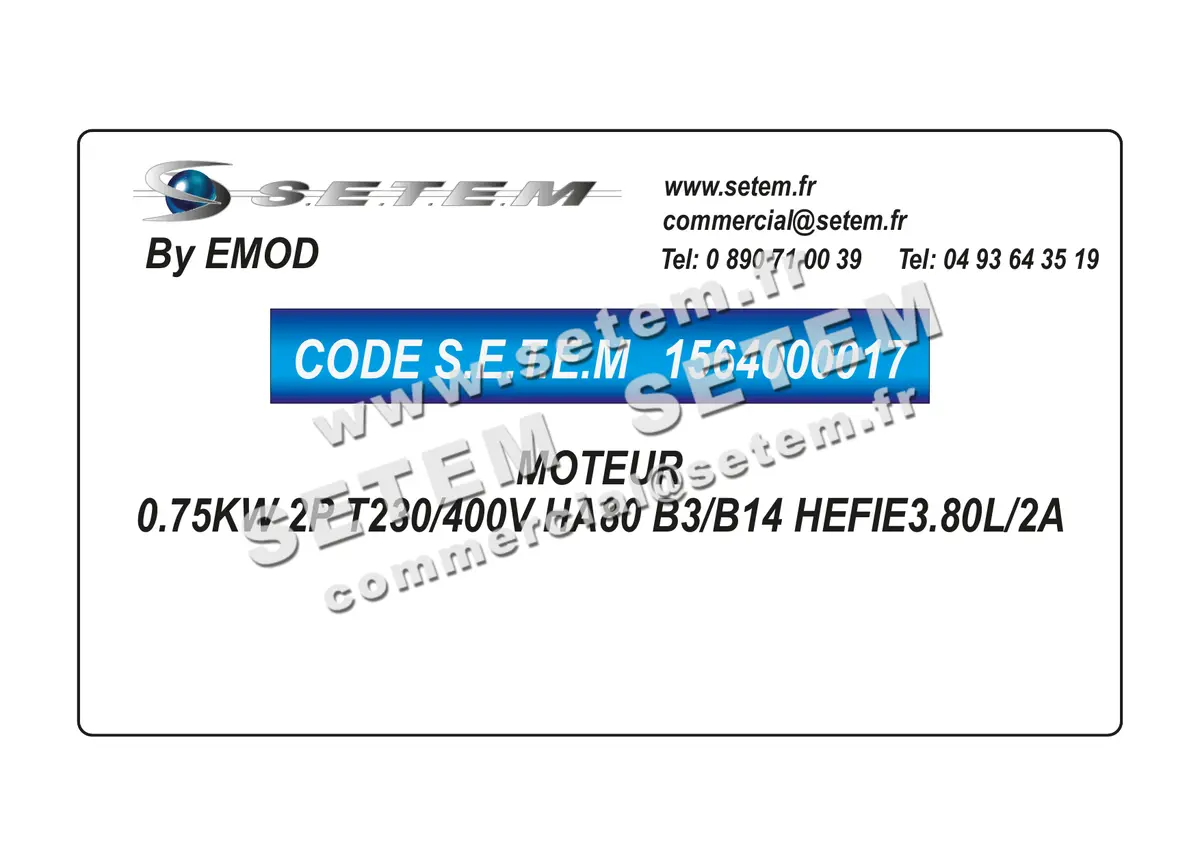 1564000017-MOTEUR EMOD 0.75KW 2P T230/400V HA80 B3/B14 HEFIE3.80L/2A
