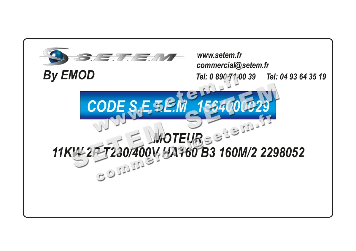 1564000029-MOTEUR EMOD 11KW 2P T230/400V HA160 B3 160M/2 2298052