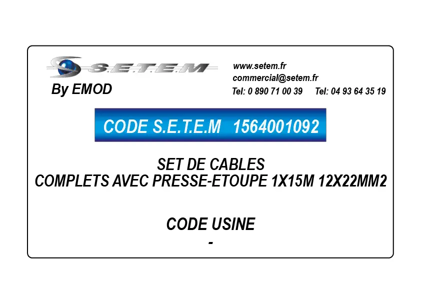 1564001092-SET DE CABLES COMPLETS AVEC PRESSE-ETOUPE 1X15M 12X22MM2 EMOD