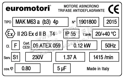 1572004130-MOTEUR EUROMOTORI 0.12KW 4P M230V HA63 B3 II2G EXDIIBT4 MAKM63A4 2