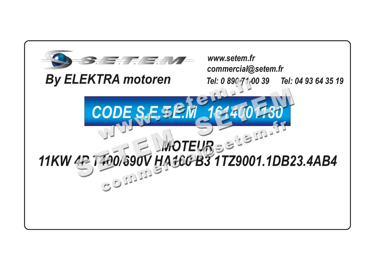 1614001180-MOTEUR ELEKTRAMOT 11KW 4P T400/690V HA160 B3 1TZ9001.1DB23.4AB4
