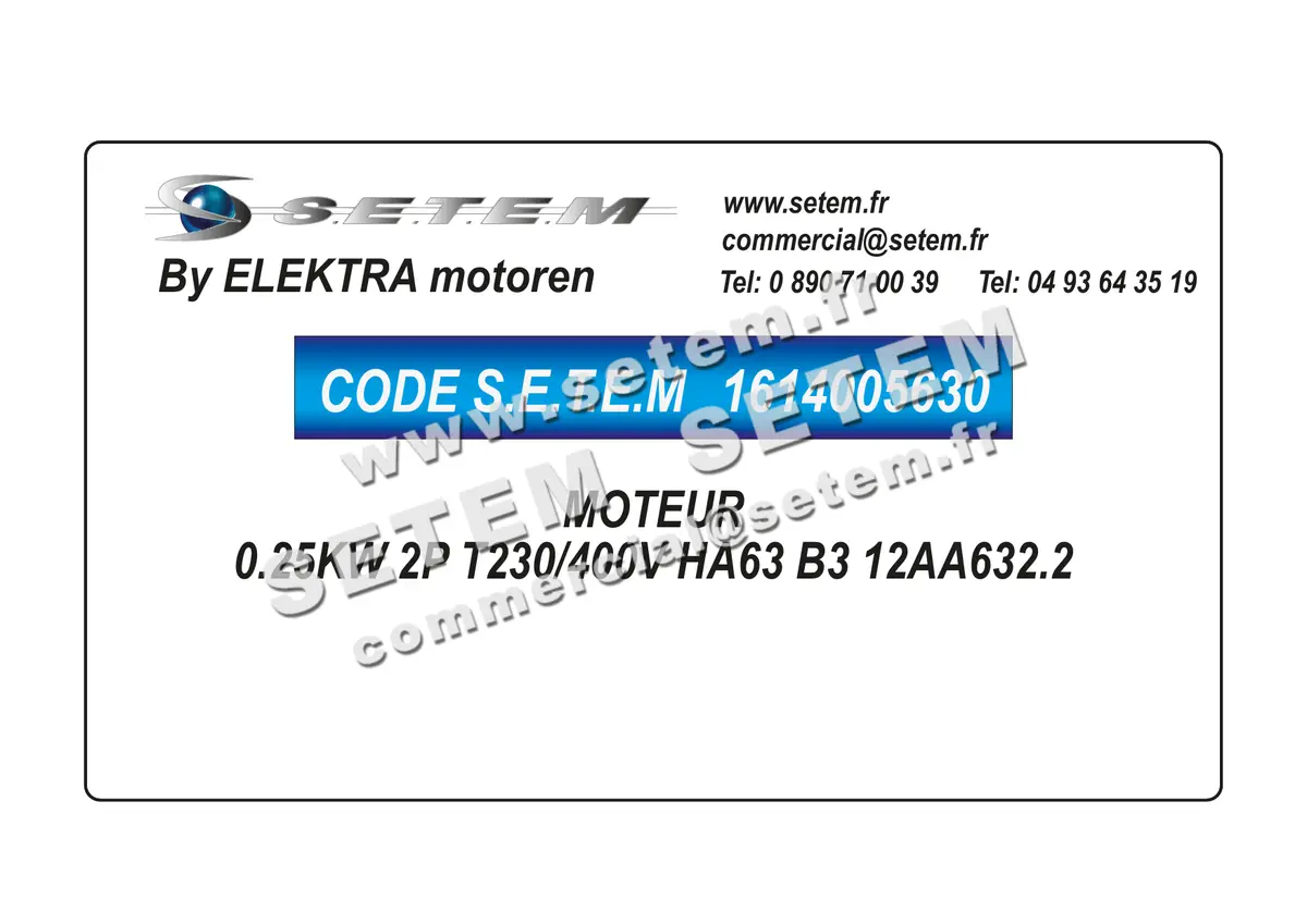 1614005630-MOTEUR ELEKTRAMOT 0.25KW 2P T230/400V HA63 B3 12AA632.2 7